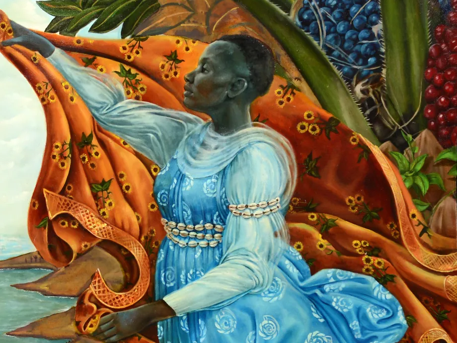 Closeup on a detail of collection painting