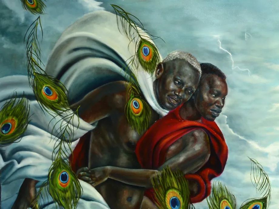 Closeup on a detail of collection painting