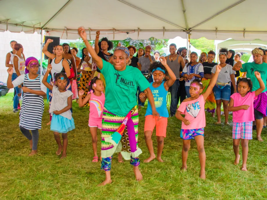 Woman leading dance group